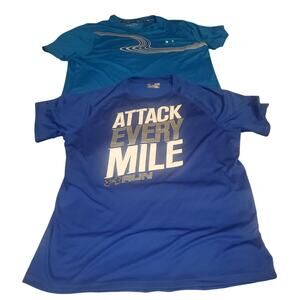 Lot Of 2 Under Armour Shirt Men XL Blue Heat Gear Fitted Coupe Run Athletic Gym